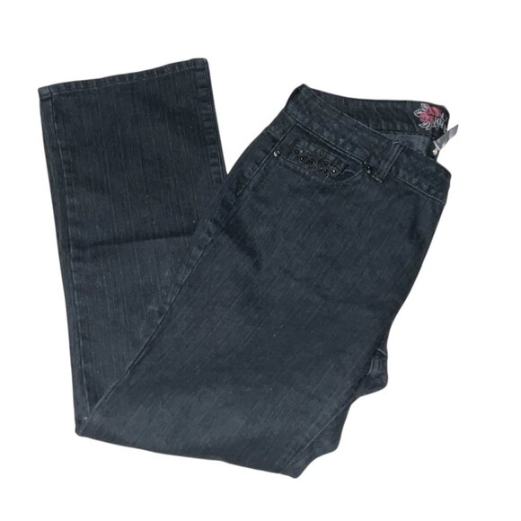 High Sierra Vintage y2k Mid Rise Embellished Pocket Denim Jeans Sz 16 Womens Bla - Picture 1 of 12